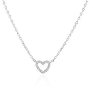 pavoi rhodium plated cubic zirconia heart necklace | cute dainty love pendant necklaces for women