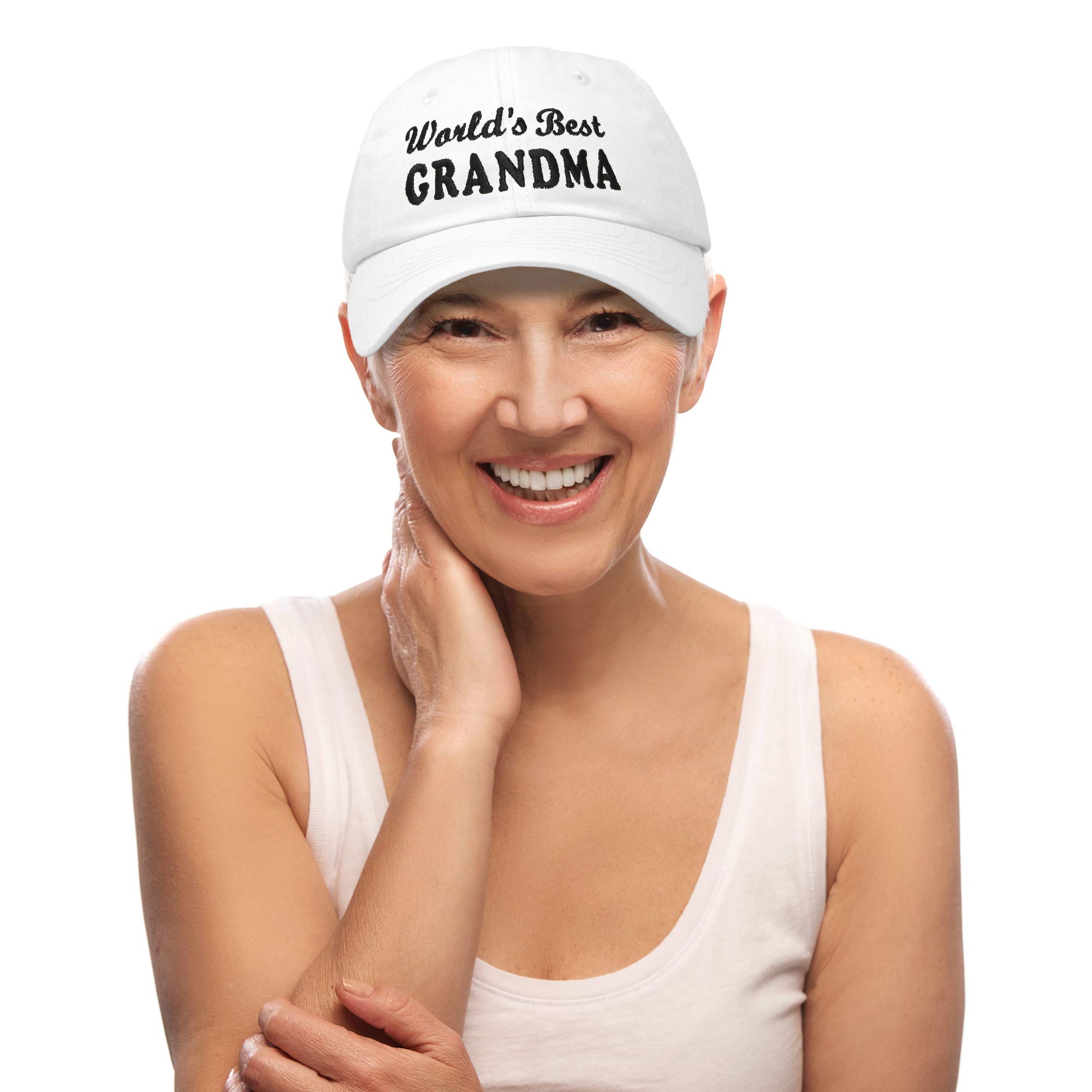 DALIX Worlds Best Grandma Hat Gift Embroidered Cotton Cap in White