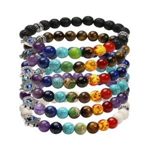 manfnee 6pcs 7 chakra evil eye bracelet reiki healing balancing beaded bracelet for men women