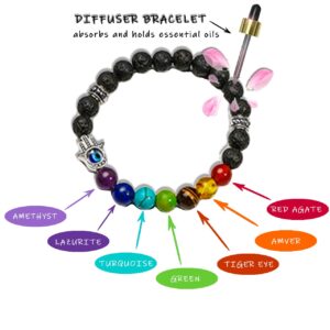 Manfnee 6PCS 7 Chakra Evil Eye Bracelet Reiki Healing Balancing Beaded Bracelet for Men Women