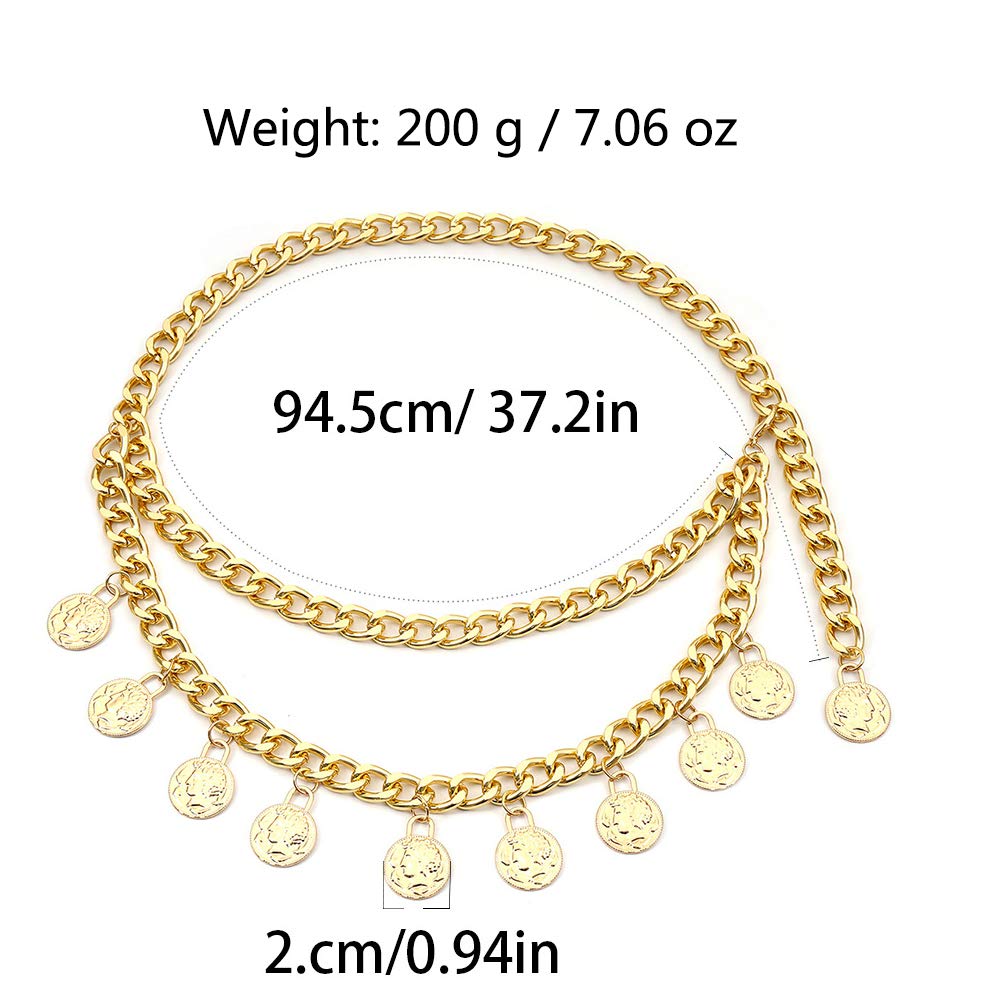 Jurxy Alloy Waist Chain Body Chain for Women Waist Belt Coin Tassel Pendant Belly Chain Adjustable Body Harness for Jeans Dresses – Gold Style 8