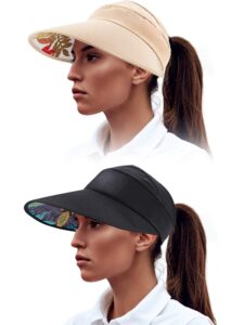 2 pieces sun visor hats uv protection caps summer wide brim beach hat for women multicoloured