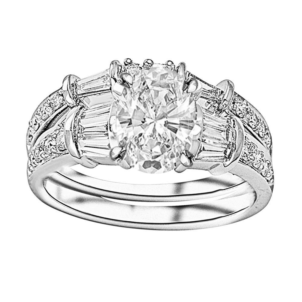 2.25 Ctw Platinum Baguette Round Diamond Engagement Ring Wedding Bridal Band Set Oval Shape (1.5 Ct F Color VS1 Clarity Center Stone)