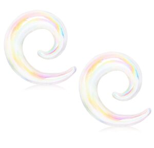 pierced owl white iridescent glass handcrafted spiral taper plugs, sold as a pair (10mm (00ga))