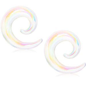 Pierced Owl White Iridescent Glass Handcrafted Spiral Taper Plugs, Sold as a Pair (10mm (00GA))