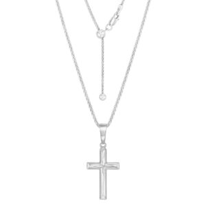 Inspired By My Girls Sterling Silver Cross Necklace with Adjustable Wheat Chain and Faith Keepsake Card Gift For Women - Cut