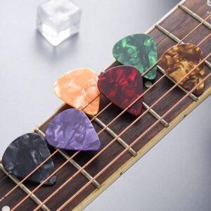 48Pcs Guitar Finger Protector Guitar Fingertip Protectors 4 Sizes Silicone Finger Guards Cover 5Pcs Thumb and forefinger picks for Ukulele Electric Guitar and10 Guitar Picks