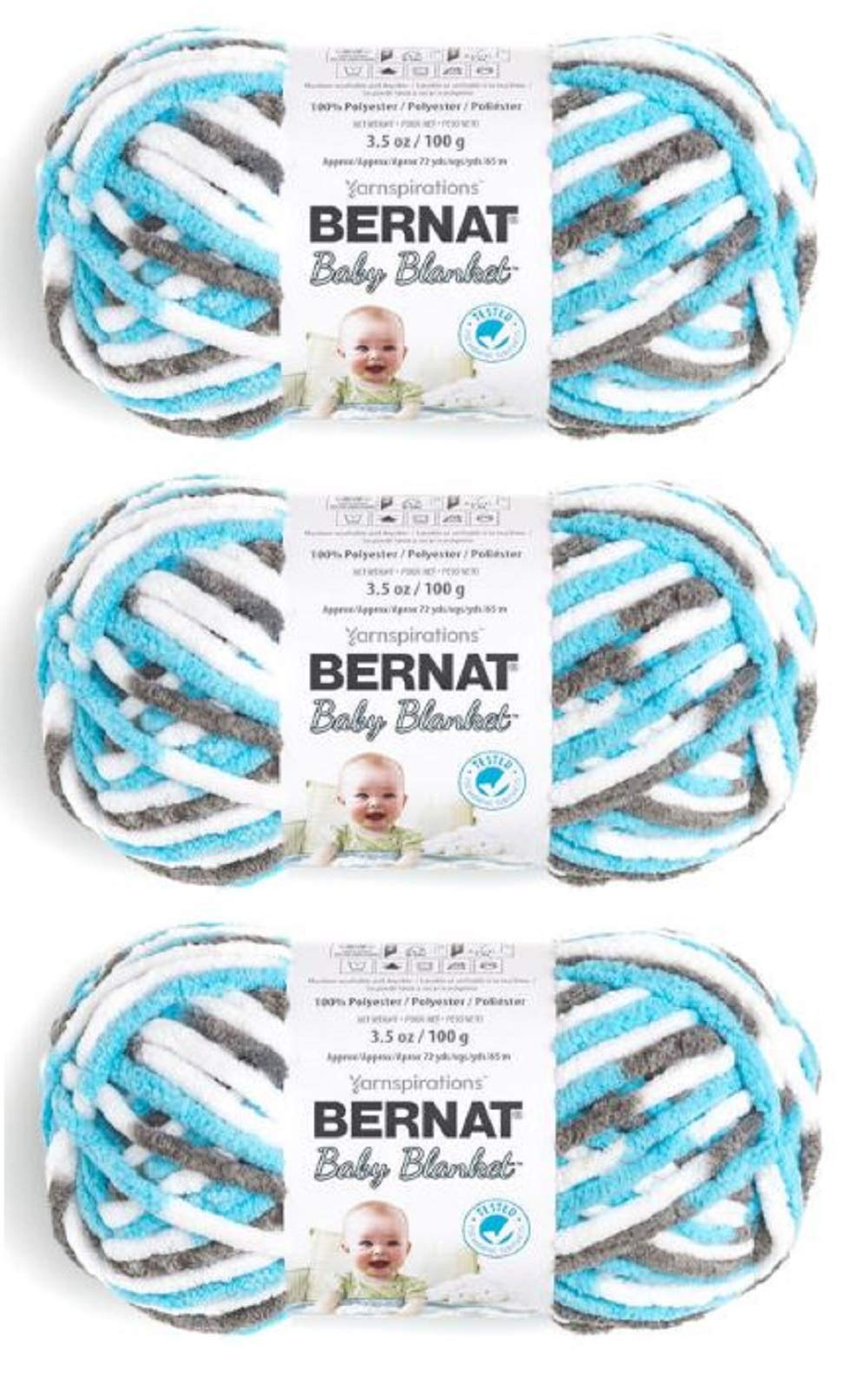 Bernat Baby Blanket Yarn, 3.5 Oz, Gauge 6 Super Bulky, Sail Away 3-Pack