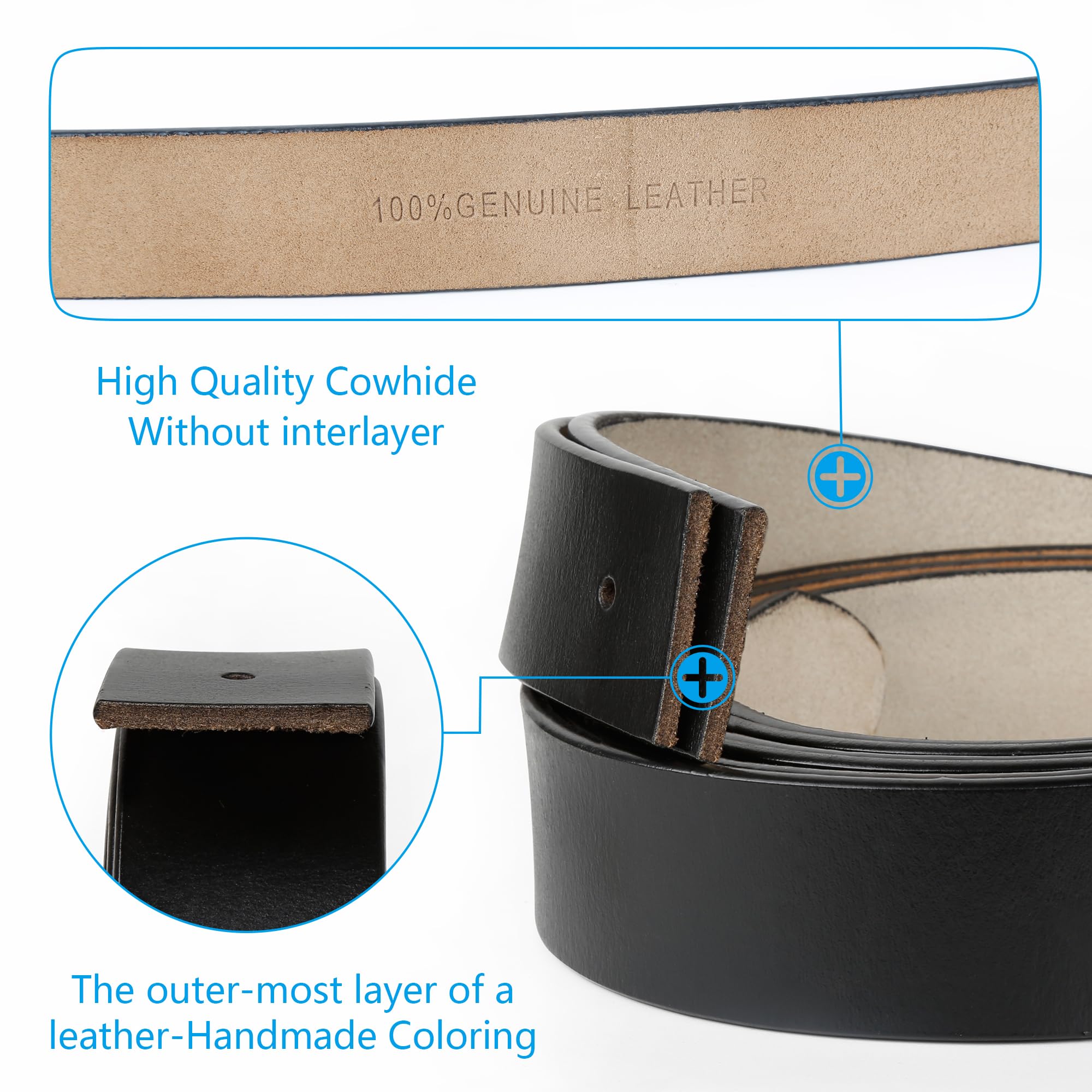 JingHao Belts for Men Big and Tall,Mens Belt Leather for Casual Jeans Dress Work All Size 28"-64" Black Brown Width 1.45" Aa10 (60"-62"/ Belt Length 165cm, Black)