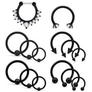 ocptiy 16g black septum ring piercing jewelry horseshoe septum nose ring 16 gauge stainless surgical steel cartilage tragus helix rook daith earring eyebrow lip ring smiley piercing jewelry women men