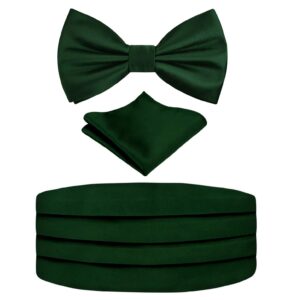 alizeal mens prom bow tie, handkerchief and cummerbund set (solid dark green)