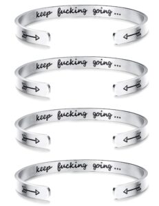 sllaiss 4 pcs inspirational bracelets stainless steel cuff bangle bracelet for women men engraved motivational friendship encouragement bracelet graduation gifts