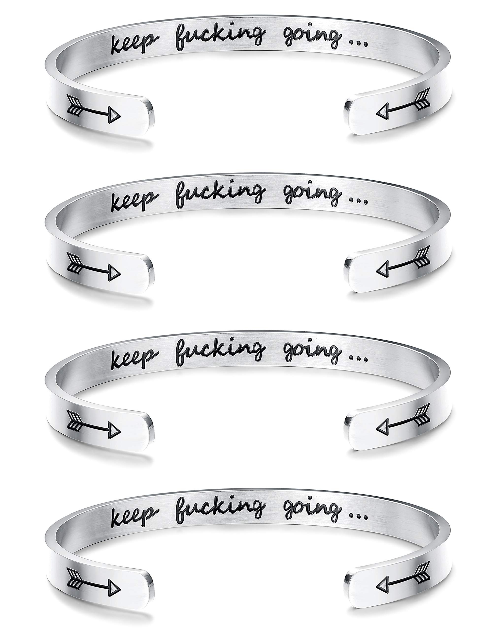 Sllaiss 4 Pcs Inspirational Bracelets Stainless Steel Cuff Bangle Bracelet for Women Men Engraved Motivational Friendship Encouragement Bracelet Graduation Gifts