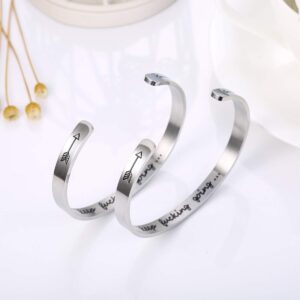 Sllaiss 4 Pcs Inspirational Bracelets Stainless Steel Cuff Bangle Bracelet for Women Men Engraved Motivational Friendship Encouragement Bracelet Graduation Gifts