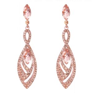 BriLove Fashion Dangle Earrings for Women Crystal Gorgeous Twisted Dual Teardrop Chandelier Earrings Peach Morganite Color Rose-Gold-Toned.