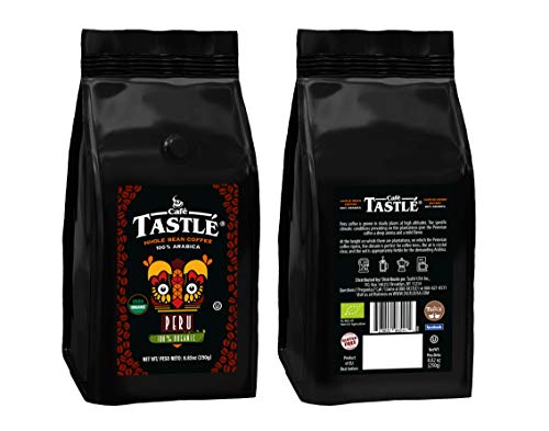 Cafe Tastle Peru Organic Medium-Dark Roast 100% Arabica Whole Bean Coffee, 8.82 oz, Brown