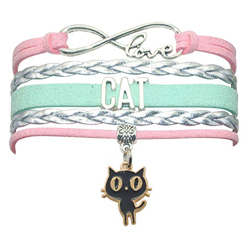 HCChanshi Cat Bracelet Jewelry Infinity Love Cat Jewelry Bracelet For Cat Lover, Cat Owner, Cat Themed Jewelry (Pink,Silver and Mint Green)