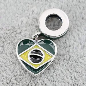 Calvas Real 925 Sterling Silver I Love Brazil Pendant Charm Heart Flag Beads Fit Original PAN Bracelet for Women Men berloque Jewelry