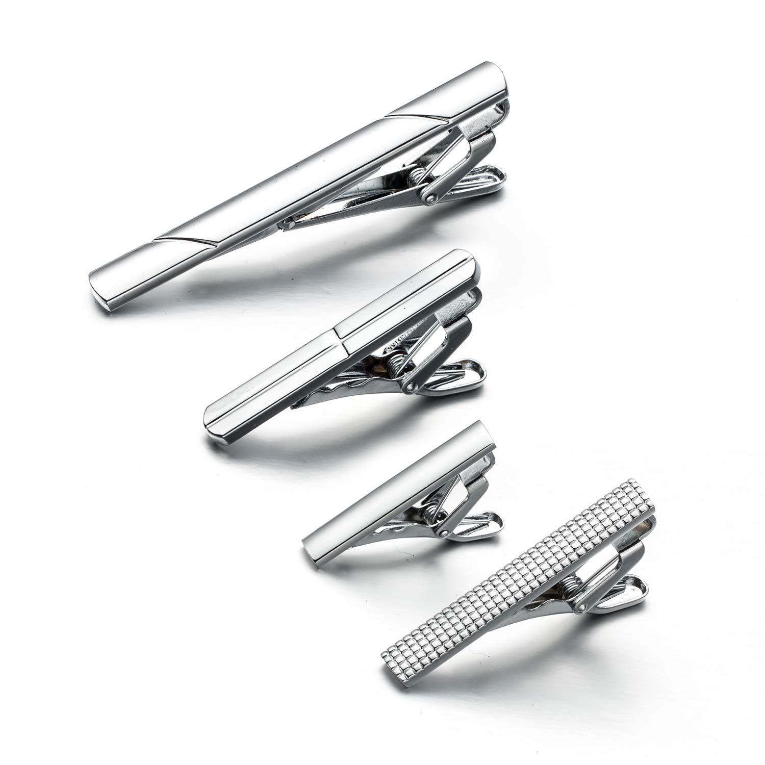 Tie Clips for Men Skinny Necktie in 1.5 Inch Tie Bars Set of 4 with Gift Box for Meeting and Dating wear(Silver)