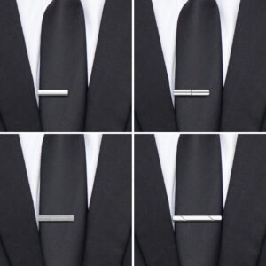 Tie Clips for Men Skinny Necktie in 1.5 Inch Tie Bars Set of 4 with Gift Box for Meeting and Dating wear(Silver)