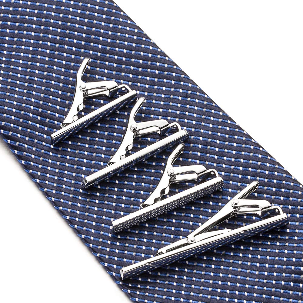 Tie Clips for Men Skinny Necktie in 1.5 Inch Tie Bars Set of 4 with Gift Box for Meeting and Dating wear(Silver)