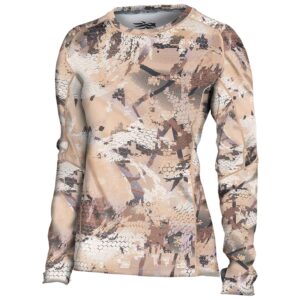 sitka gear women's hunting core lightweight camo crew long sleeve shirt, optifade waterfowl, small