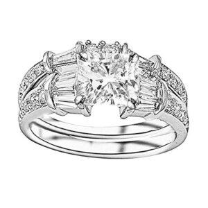 1.5 Ctw Platinum Baguette Round GIA Certified Diamond Engagement Ring Wedding Bridal Band Set Cushion Cut (0.75 Ct G Color SI2 Clarity Center Stone)