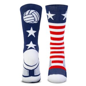 ChalkTalkSPORTS Volleyball Woven Mid-Calf Socks | USA | Red & White & Blue