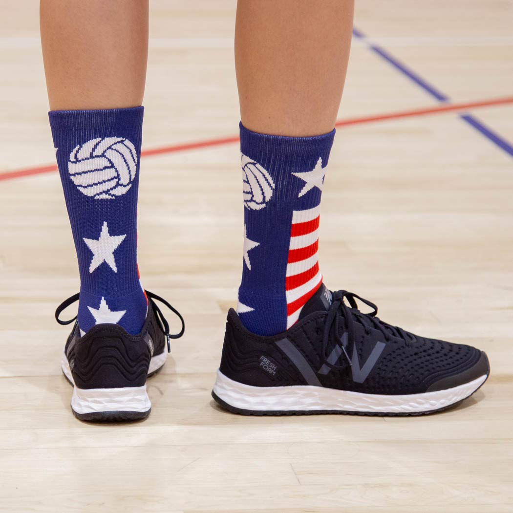 ChalkTalkSPORTS Volleyball Woven Mid-Calf Socks | USA | Red & White & Blue