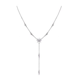 crystal star drop y necklace for women 925 sterling silver 14k white gold plated charms cz diamond snowflake starlet bar pendant lariat chain delicate huggie adjustable shiny jewelry gift box