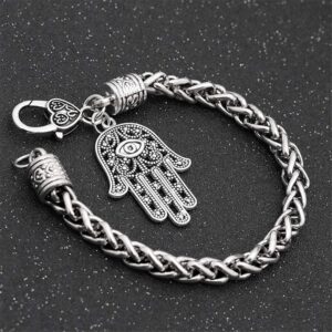 AILUOR Hamsa Hand of Fatima Silver Bracelet - Evil Eye Protection Silver Tone Alloy Charm Jewelry Lucky Success Pendant Friendship Handmade Bracelet Men Women (Silver)