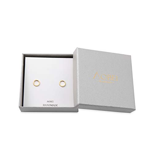 Aobei Pearl 18K Gold Circle Stud Earrings 10MM Small Round Hoop Post Stud for Women Minimalist Jewelry Unisex