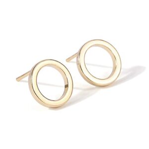 Aobei Pearl 18K Gold Circle Stud Earrings 10MM Small Round Hoop Post Stud for Women Minimalist Jewelry Unisex