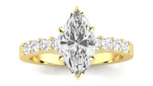 1 carat 14k yellow gold classic prong set round marquise cut diamond engagement ring (0.5 ct e color si1 clarity center stone)