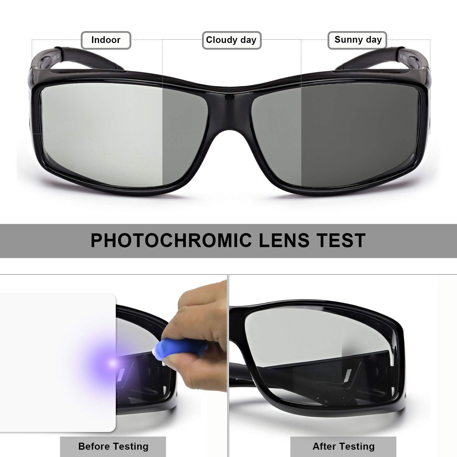 LVIOE Fit Over Photochromic Polarized Sunglasses for Outdoor Activities Wear Over Rx/Prescription Glasses UV400 Protection