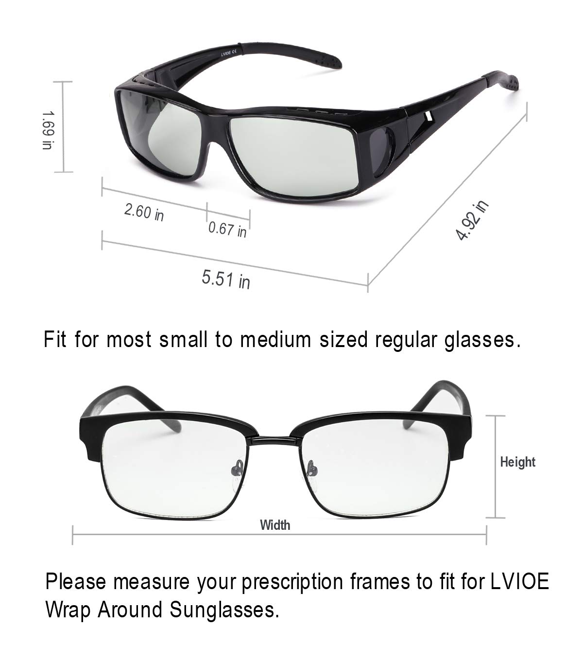 LVIOE Fit Over Photochromic Polarized Sunglasses for Outdoor Activities Wear Over Rx/Prescription Glasses UV400 Protection