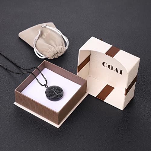 COAI Tree of Life Healing Crystal Black Obsidian Necklace Stainless Steel Box Chain