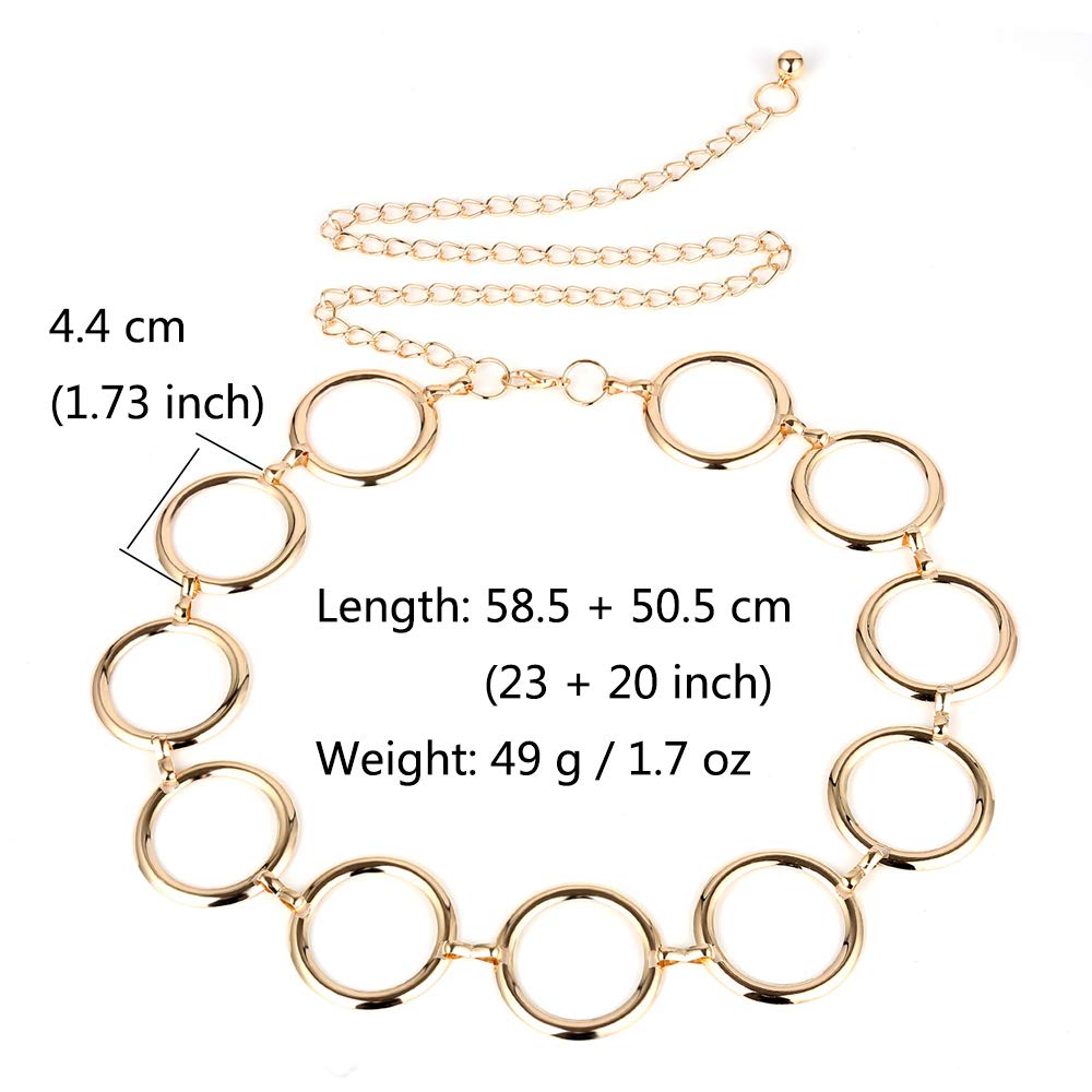 Jurxy S Size Alloy Waist Chain Body Chain for Women Waist Belt Belly Chain Adjustable Body Harness for Jeans Dresses – Gold Ring Buckle Style 6