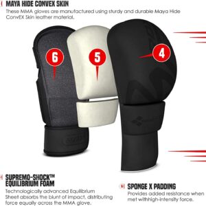 RDX MMA Hybrid Sparring Gloves, Maya Hide Leather, Open Ventilated Palm, Padded Mitts Martial Arts Kickboxing Muay Thai Training Cage Fighting, Men Adult, Punching Bag and Pads Workout