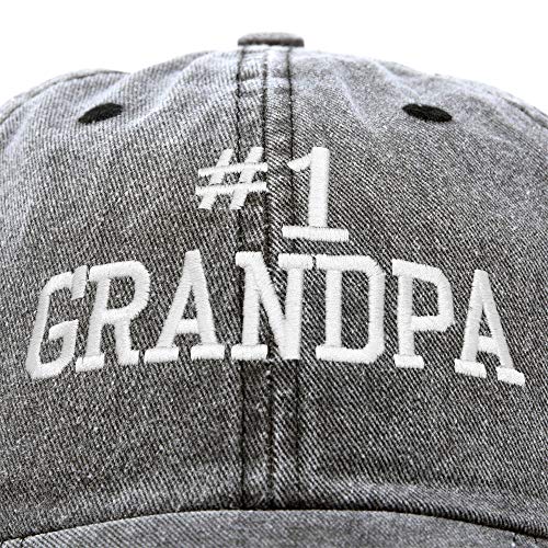 DALIX Number 1 Grandpa Gift Hat Vintage Cap Washed Cotton in Denim Black