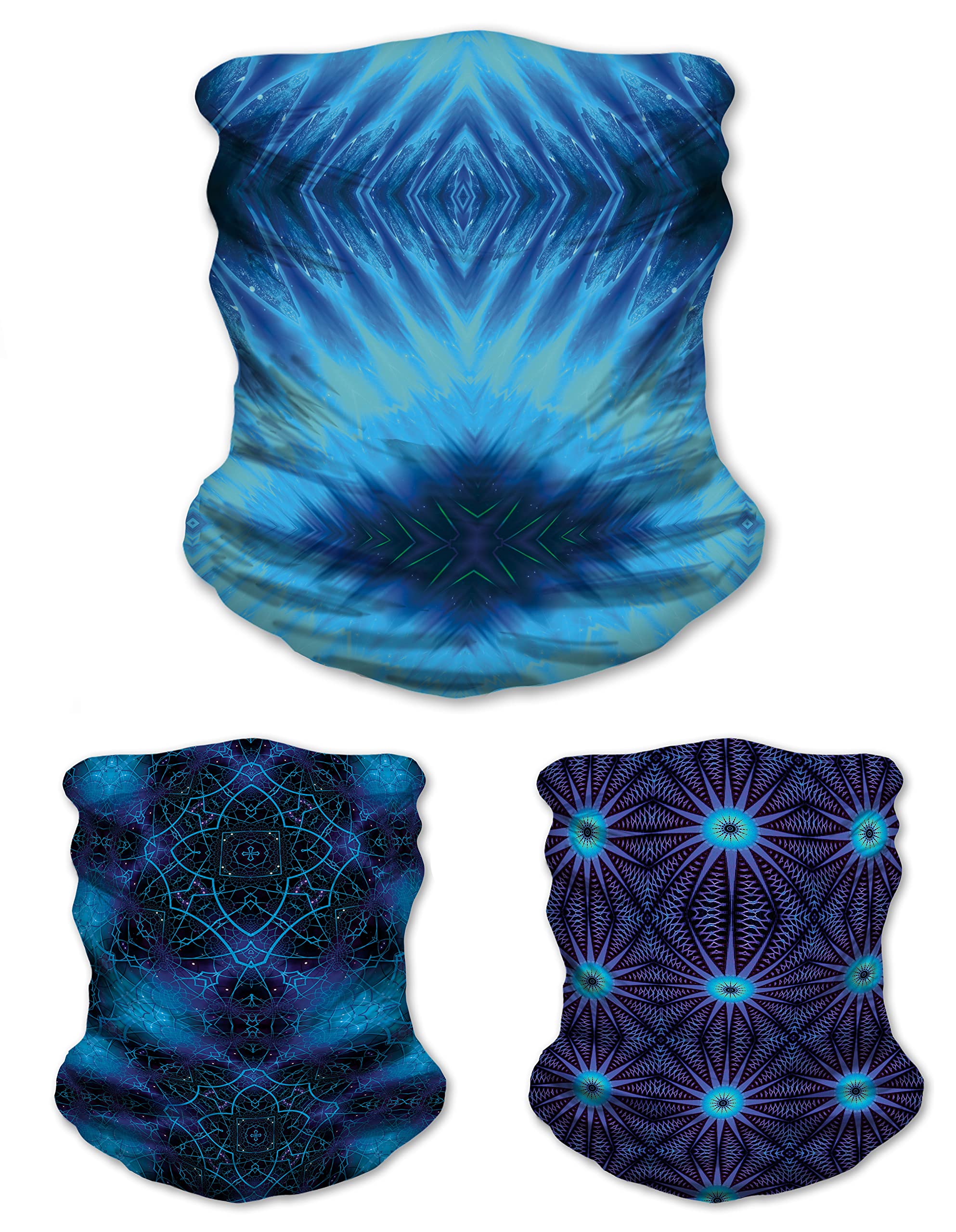 Lucid Eye Neck Gaiter Multipack 3PCS, Trippy Blue Series, Stretchy Tube Scarf