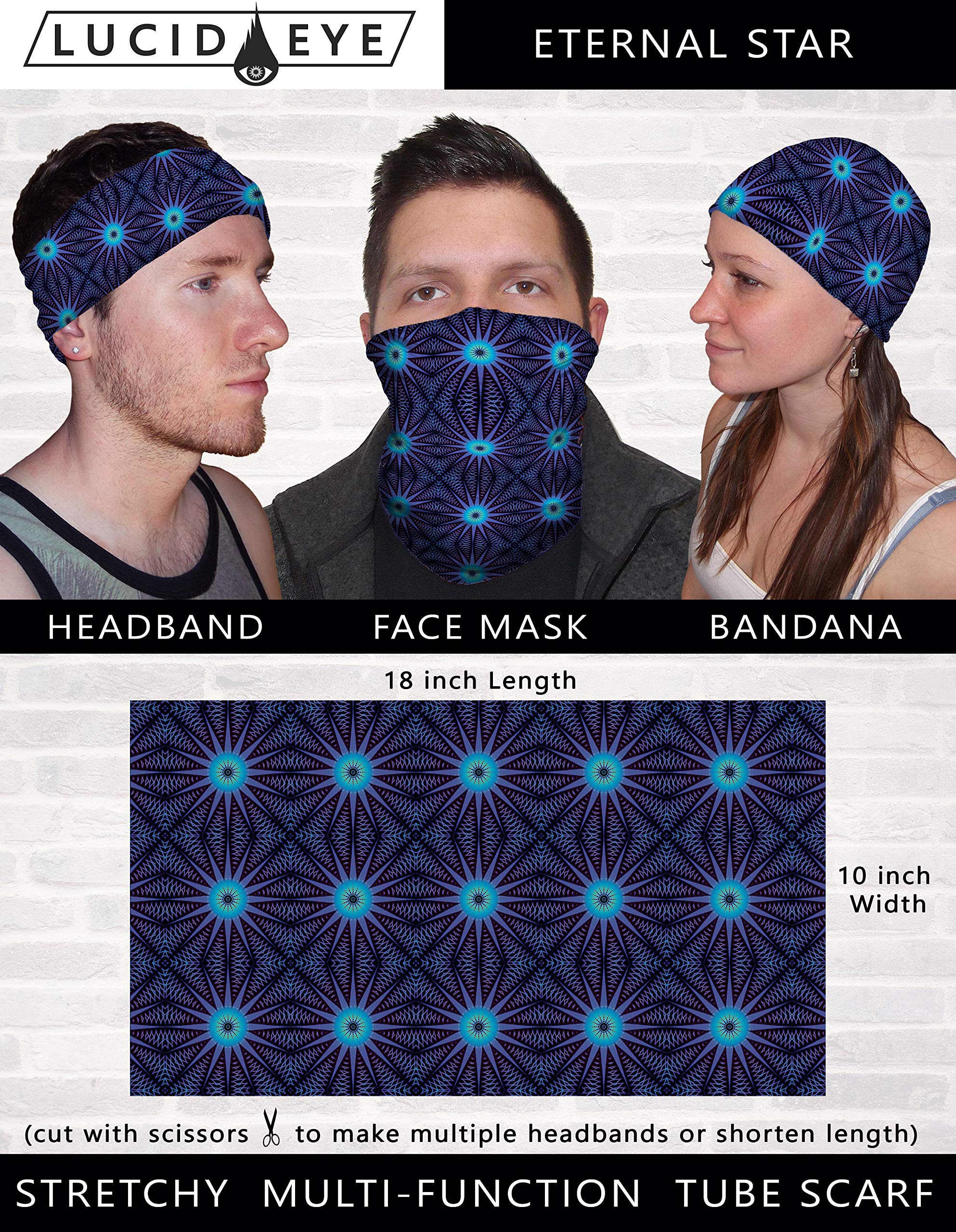 Lucid Eye Neck Gaiter Multipack 3PCS, Trippy Blue Series, Stretchy Tube Scarf