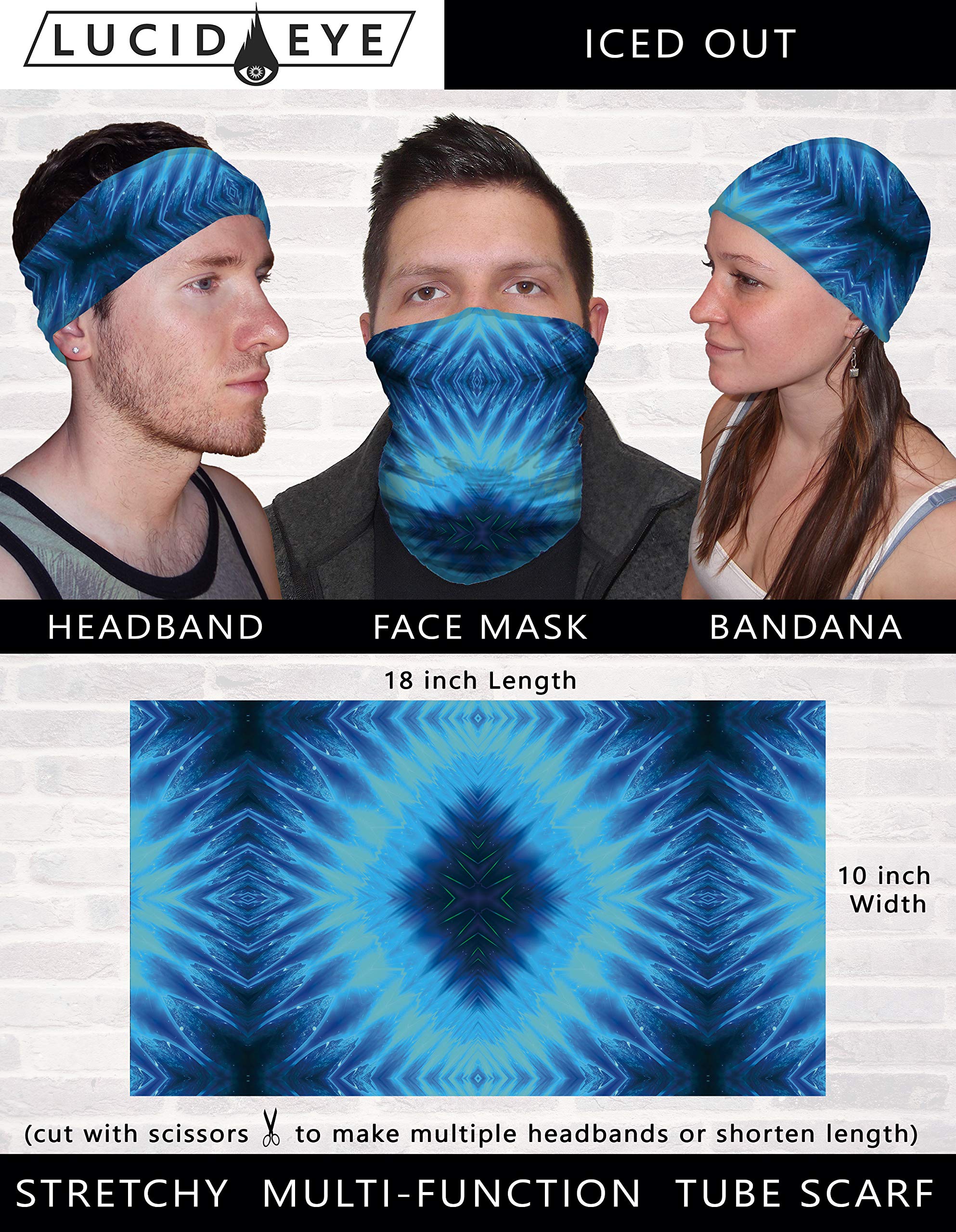 Lucid Eye Neck Gaiter Multipack 3PCS, Trippy Blue Series, Stretchy Tube Scarf