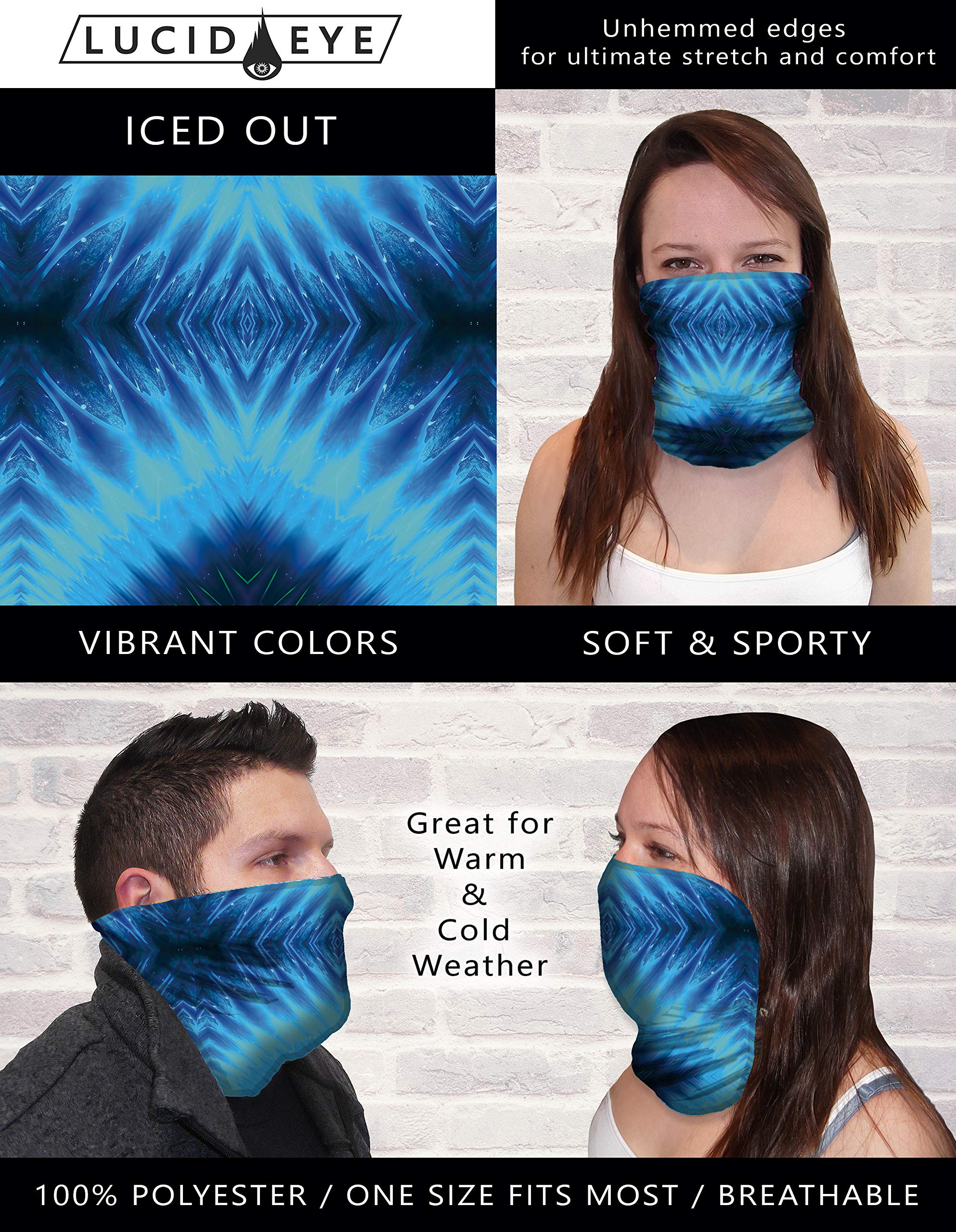 Lucid Eye Neck Gaiter Multipack 3PCS, Trippy Blue Series, Stretchy Tube Scarf