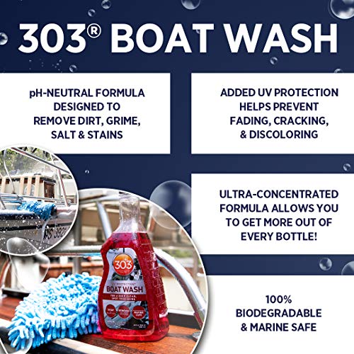 303 Products Marine Boat Wash with UV Protectant - For A Deep Clean, Spot Free Shine - 30 Day UV Protection - Removes Salt, Dirt, And Grime - Marine Safe, 32 fl. oz. (30586)