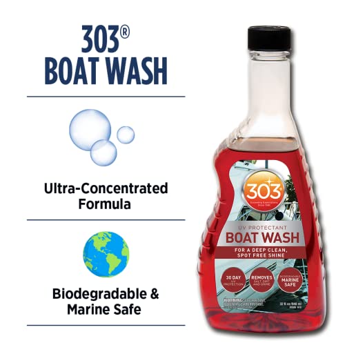 303 Products Marine Boat Wash with UV Protectant - For A Deep Clean, Spot Free Shine - 30 Day UV Protection - Removes Salt, Dirt, And Grime - Marine Safe, 32 fl. oz. (30586)