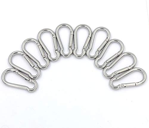 DGOL 10pcs 304 Stainless Steel Carabiner Snap Spring Hook Outdoor D Ring Chain Quick Link Lock Fastner Size 2"*1" Loading 195 lbs