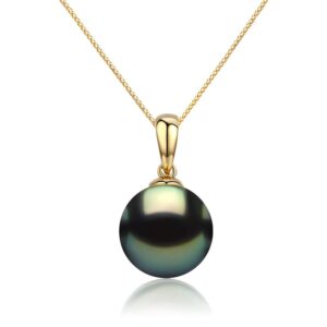 chaulri real gold 9-10mm tahitian black pearl 18k pendant necklace w/ 18 inch 18k gold chain - jewelry gifts for women (yellow-gold)