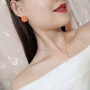 QIAN0813 Bohemian Sunflower Daisy Flower Stud Earring for Women Sweet Temperament Female Statement Earrings (Orange)