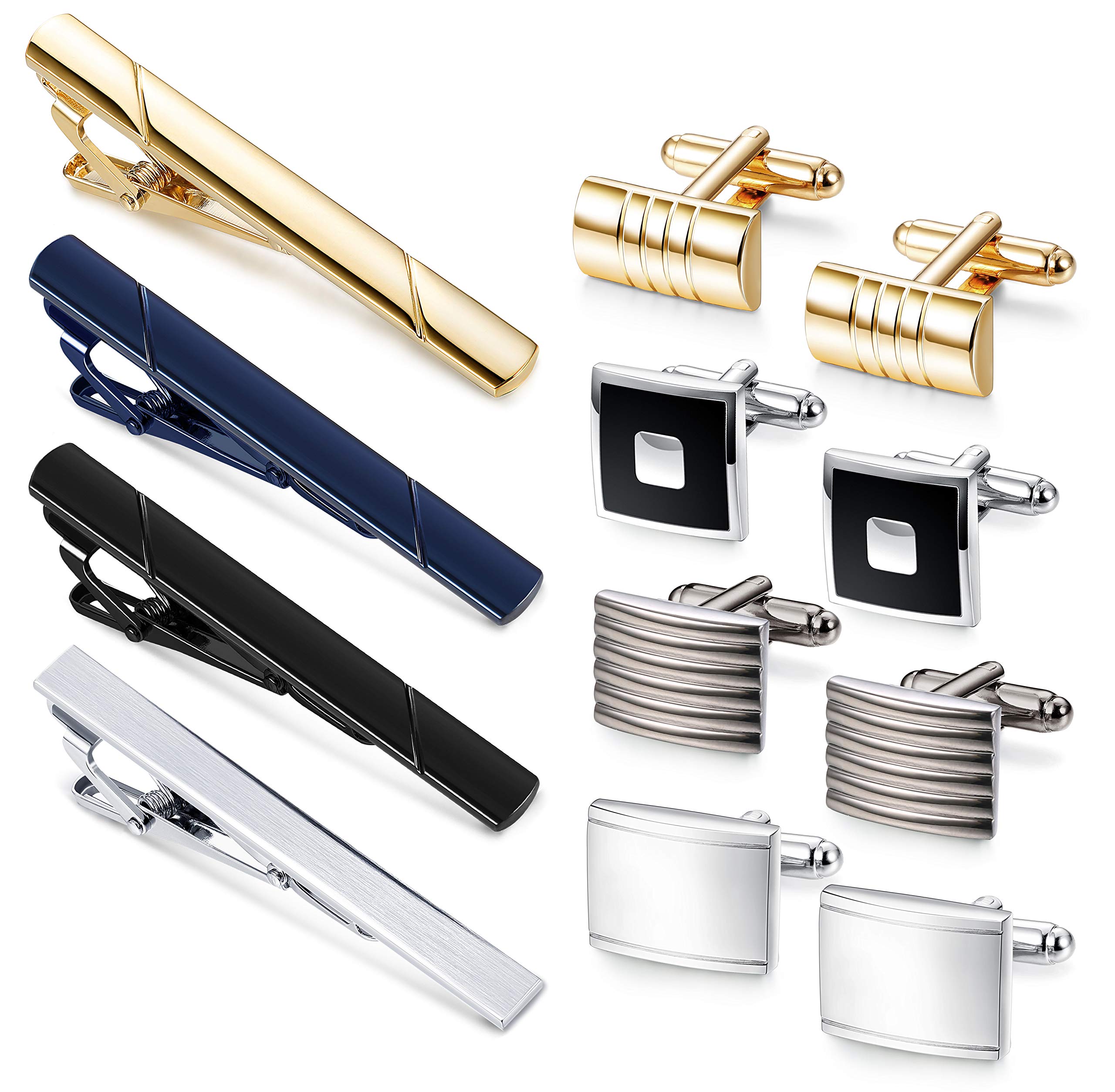 FIBO STEEL Mens Cufflink and Tie Clip Set for Men Business Wedding Birthday with Black Box